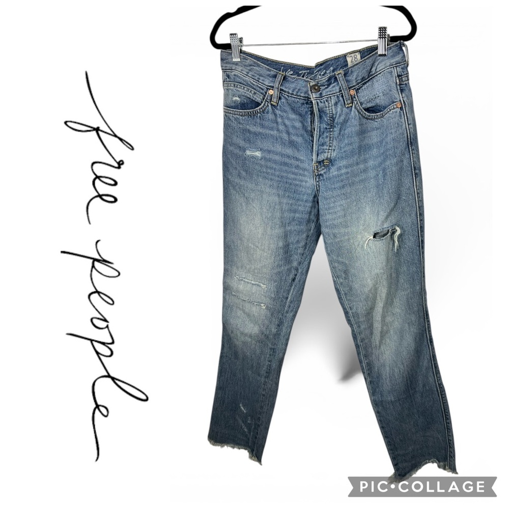 Free People We the Free Cropped Straight Leg Raw Hem Jeans Sz 28